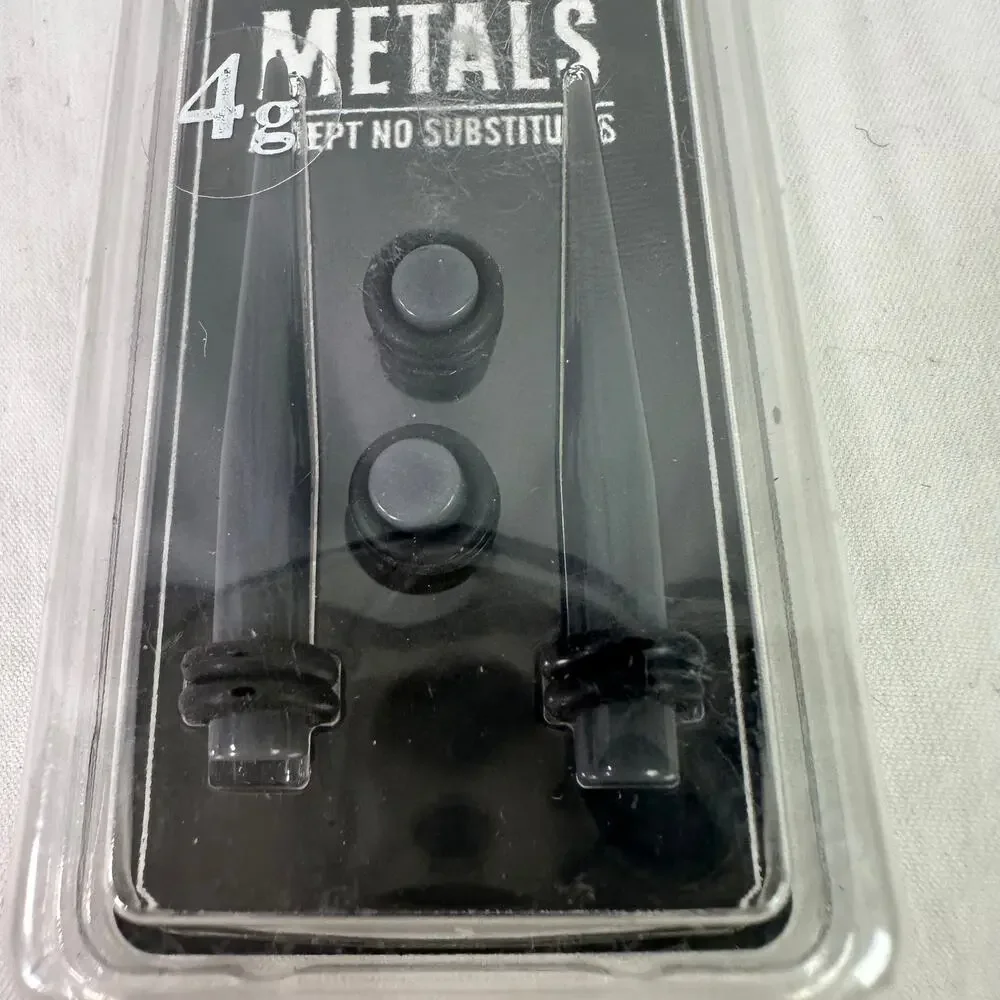 Morbid Metals NEW 4g Black Acrylic Ear Lobe Spikes and Plugs Set Body Jewelry